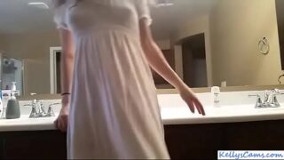 Webcam girl riding pink dildo on bathroom counter – KellysCams.com
